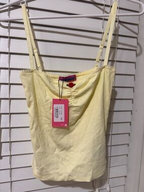 Edikted Pale Yellow Ribbed Tank Top with Adjustable Straps